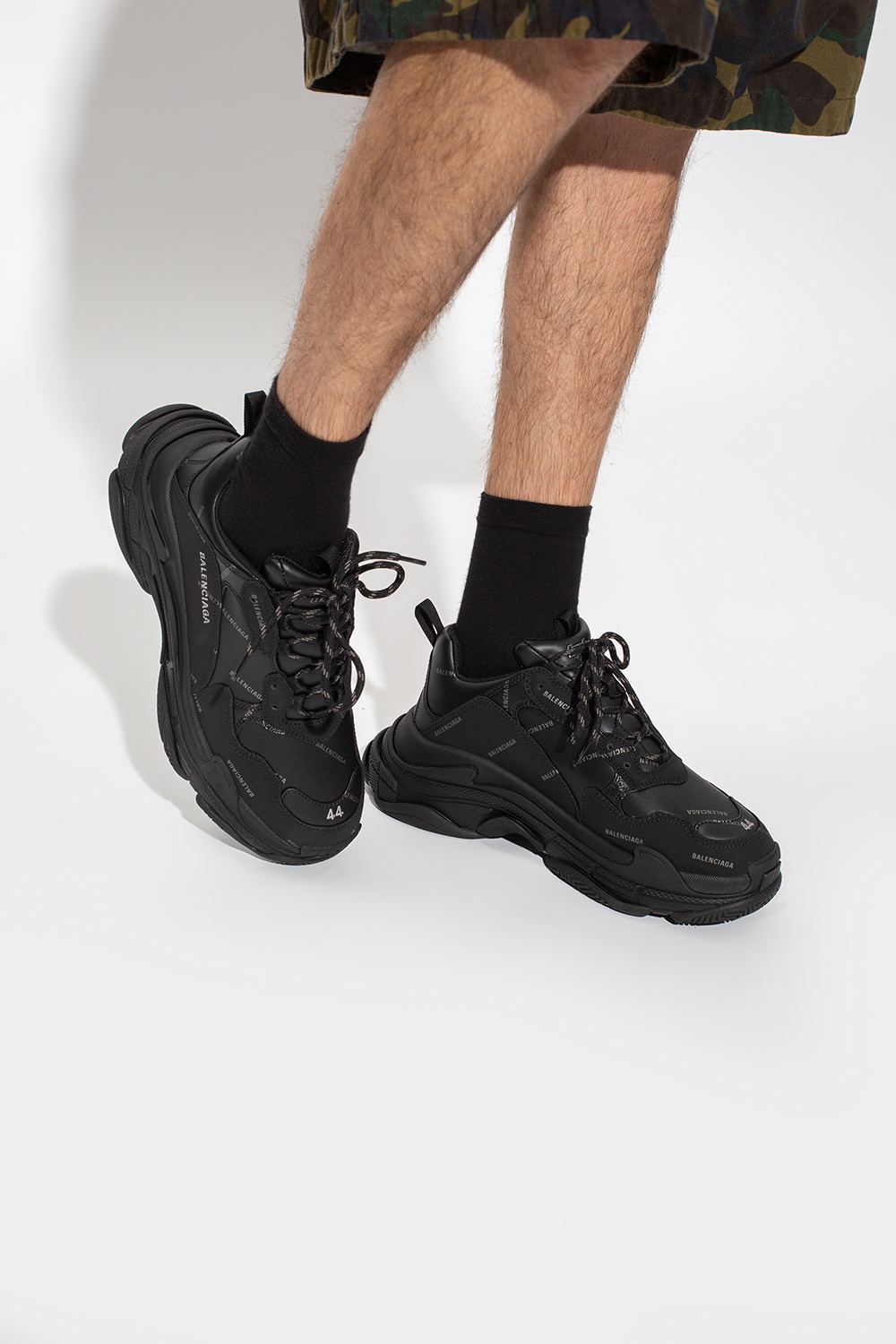 Balenciaga triple s all black sale on feet